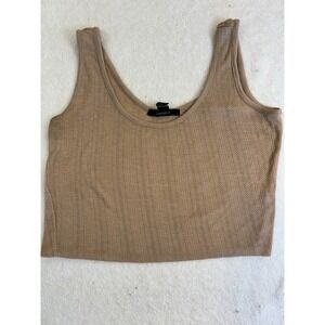 Forever 21 Tan Beige Pointelle Ribbed Knit Crop Tank Top Scoop Neck Womens Small